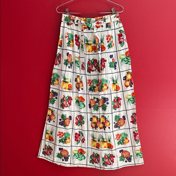 British Khaki by Robert Lighton Fruit & Veggies Cotton SAMPLE Maxi Skirt - Picture 2 of 7